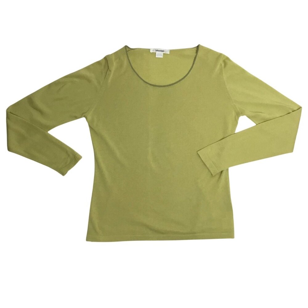 JOHNSTONS OF ELGIN Green Scoop Neck Long Sleeve Cotton Knit Top 38 M